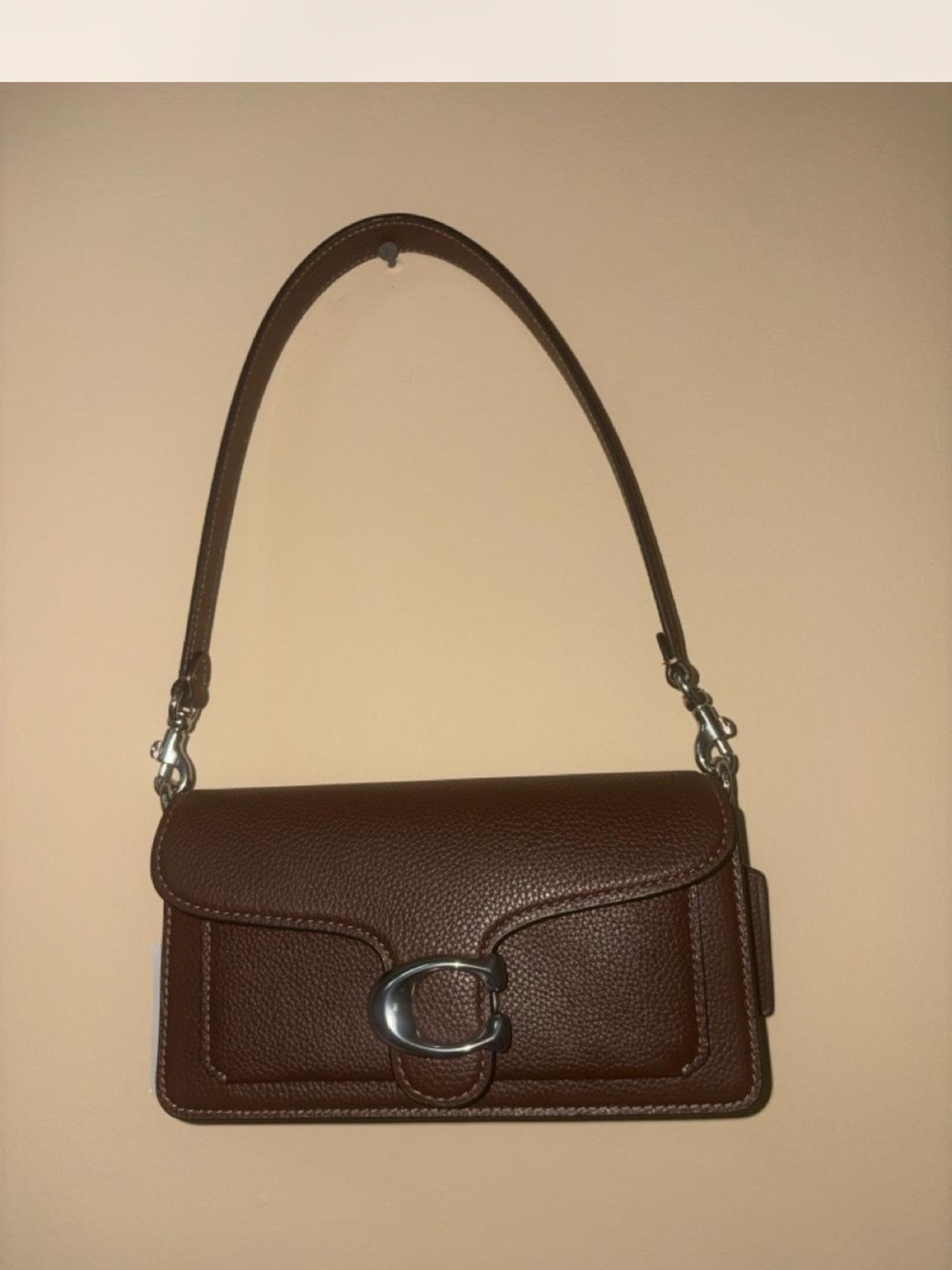 Coach Brown Pebbled Leather Shoulder Bag with Silver Hardware